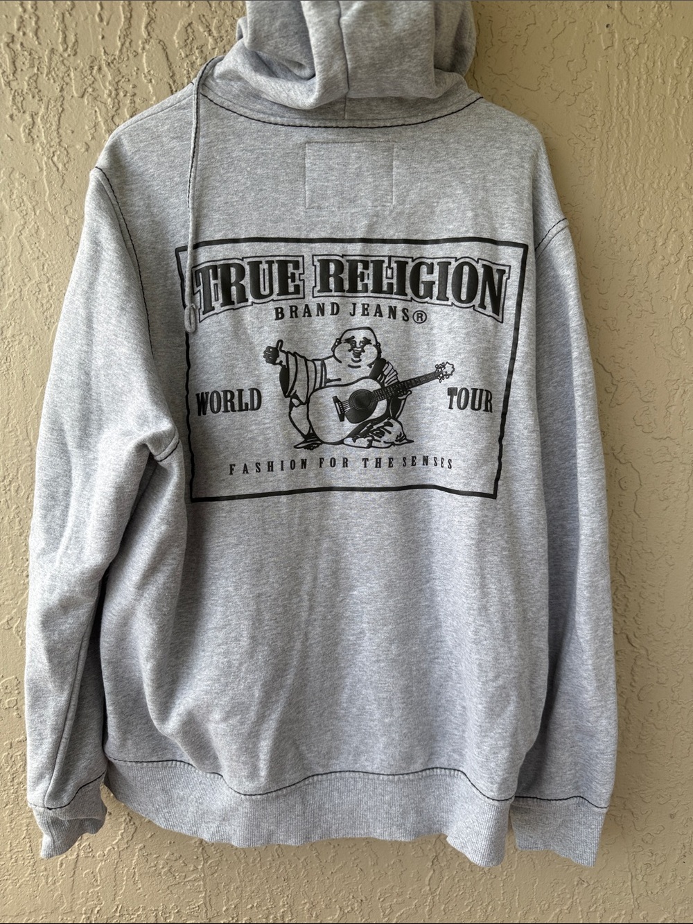 True Religion Men's Light Gray Zip-Up Hoodie